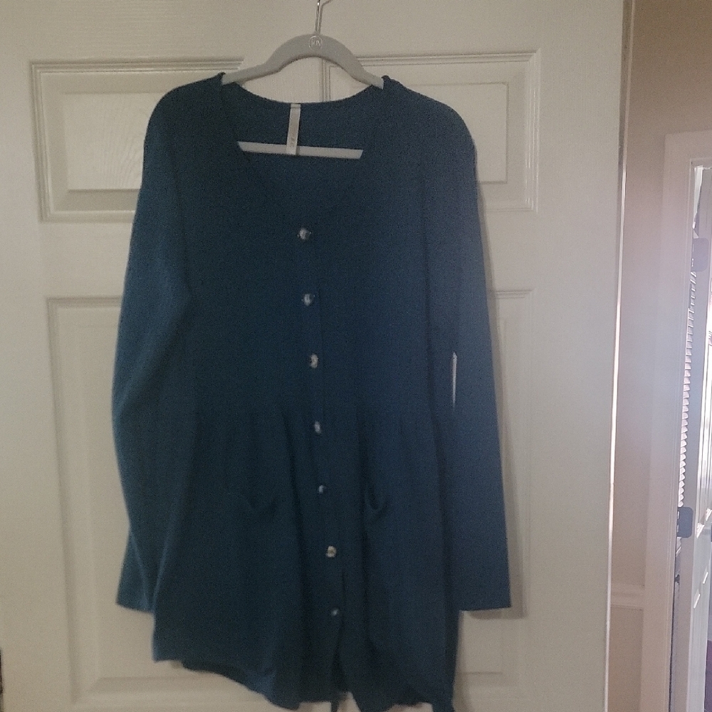 Teal Long Sleeve Button-Front Women's Dress Sweater